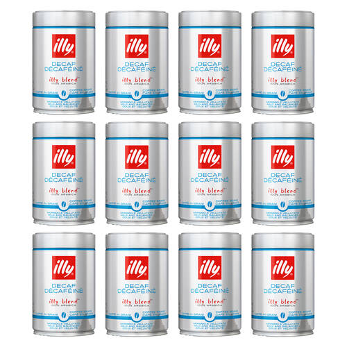 12PK illy Arabica Decaf Whole Coffee Beans 250g Mild and Balanced 