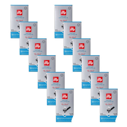 12x 18pc illy Arabica Decaf Espresso E.S.E Pods 131g Mild and Balanced 