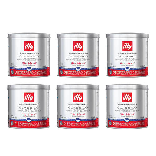 6x 21pc illy Classico Lungo Espresso iperEspresso Capsules 140g Classic Roast