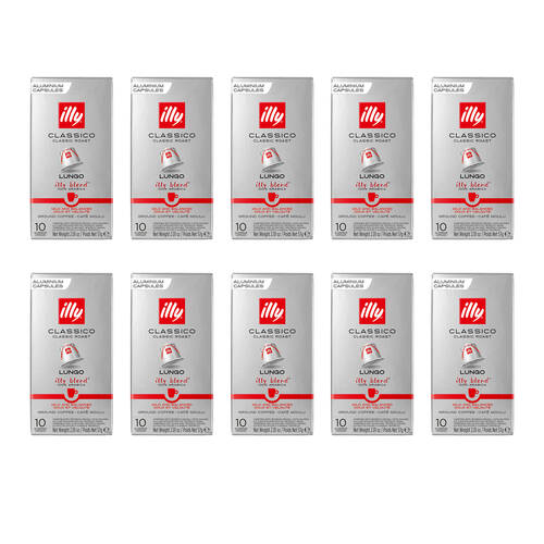10x 10pc illy Nespresso Compatible Espresso Capsules Lungo Classic Roast