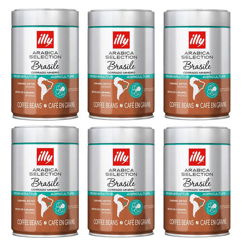 6PK illy Arabica Selection Brasil Whole Coffee Beans 250g Intense Caramel Notes
