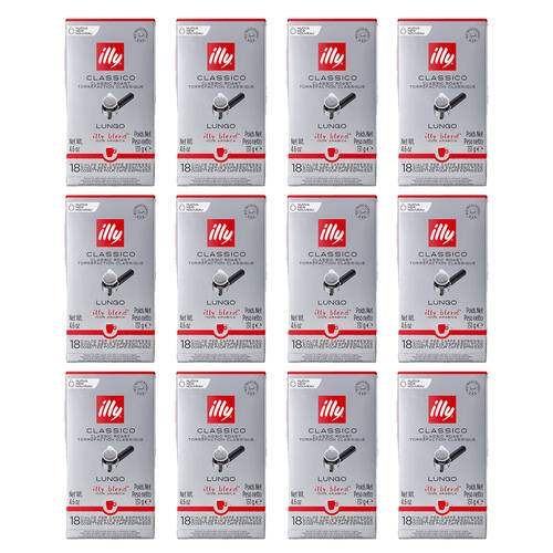 12x 18pc illy Arabica Lungo E.S.E Espresso Coffee Pods Classic Roast