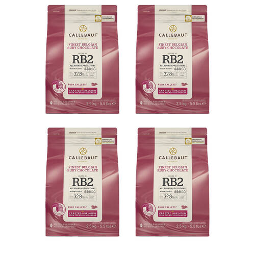 4PK Callebaut Belgian Ruby/Pink Cooking Chocolate Callets 33% Cocoa Solids 2.5kg