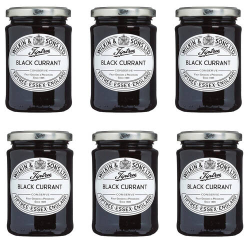 6PK Tiptree Blackcurrant Conserve/Jam Jar Spread/Topping Gluten Free 340g