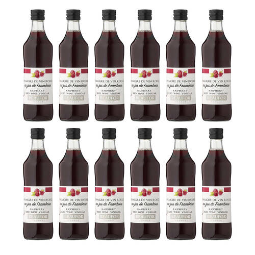 12PK Beaufor Raspberry Red Wine Vinegar Glass Bottle France Salad Dressing 500ml