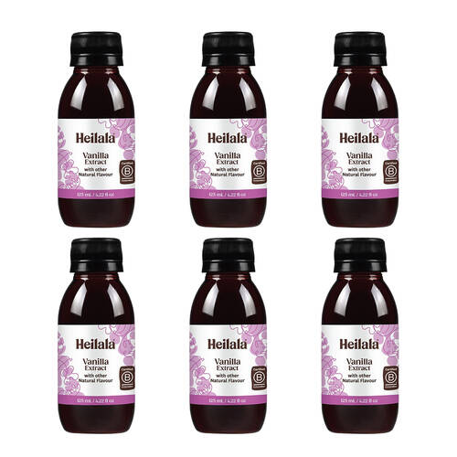 6PK Heilala Vanilla Extract with Natural Flavour Amber Glass Bottles 125ml