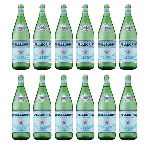 12PK San Pellegrino Italian Sparkling Mineral Water Green Glass Bottle 1L