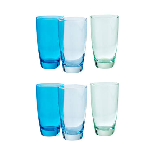 6pc Ecology Tiara Glass Hi Ball/Cocktail Drinking Tumbler Set Blue 465ml