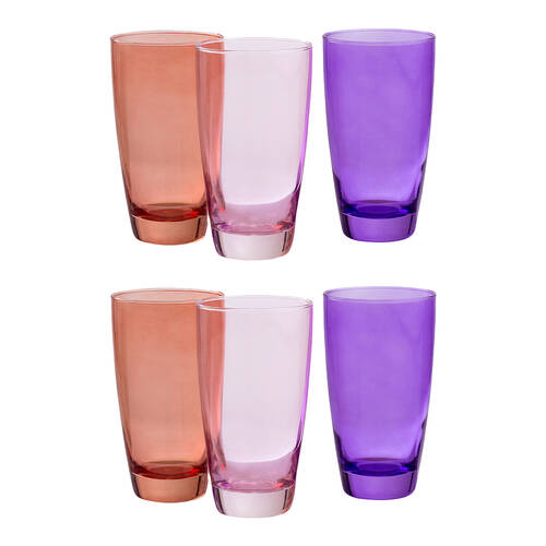 6pc Ecology Tiara Glass Hi Ball/Cocktail Drinking Tumbler Set Pink 465ml