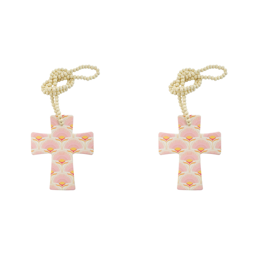 2PK LVD 14.5cm Ceramic Cross Chintz Ornament Keepsake w/ Beads