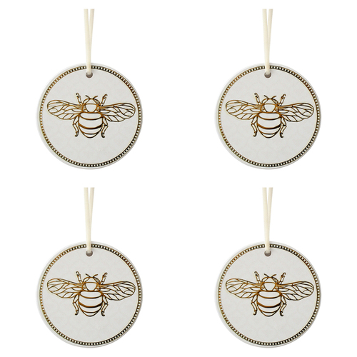 4PK LVD Ceramic 7cm Gift Bee Tag Round Hanging Home Decorative Ornament - White