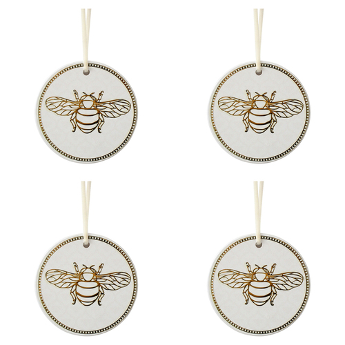 4PK LVD Ceramic 7cm Gift Bee Tag Round Hanging Home Decorative Ornament - White