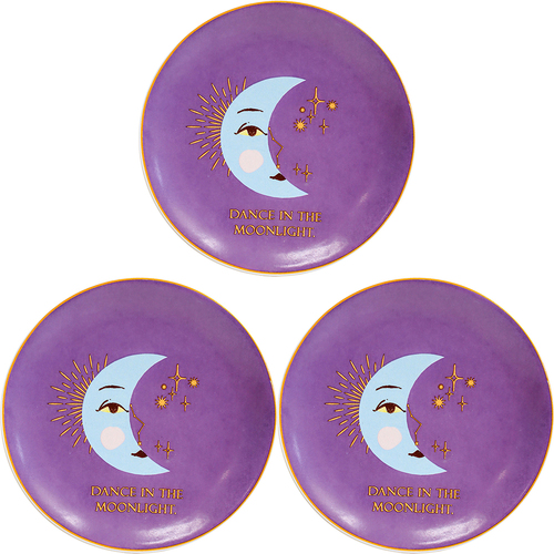3PK LVD Ceramic Trinket Plate Moon Astrology Decorative Home Decor