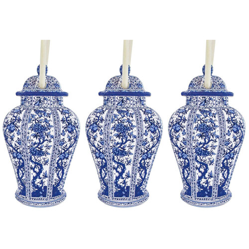 3PK LVD Ceramic Hanging Gift Tag Ginger Jar w/ Hanger Ornament Decor