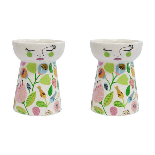 2PK LVD Ceramic Petite Doll Vase Home Decor 11.5cm Summertime