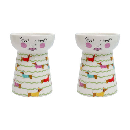 2PK LVD Ceramic Petite Doll Vase Home Decor 11.5cm Dachshund