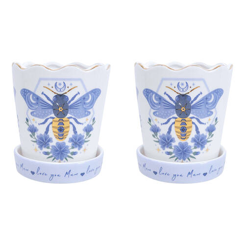 2PK LVD Ceramic Planter Home/Garden Decor 13cm Bee Love Mum