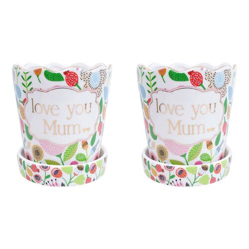 2PK LVD Ceramic Planter Home/Garden Decor 13cm Love Mum