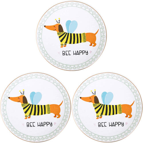3PK LVD Dish Ceramic Home/Office Decor Round 10cm Dachshund Bee