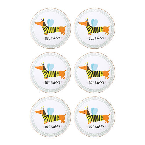 6PK LVD Dish Ceramic Home/Office Decor Round 10cm Dachshund Bee