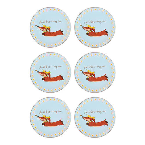 6PK LVD Dish Ceramic Home/Office Decor Round 10cm Dachshund Bee Me