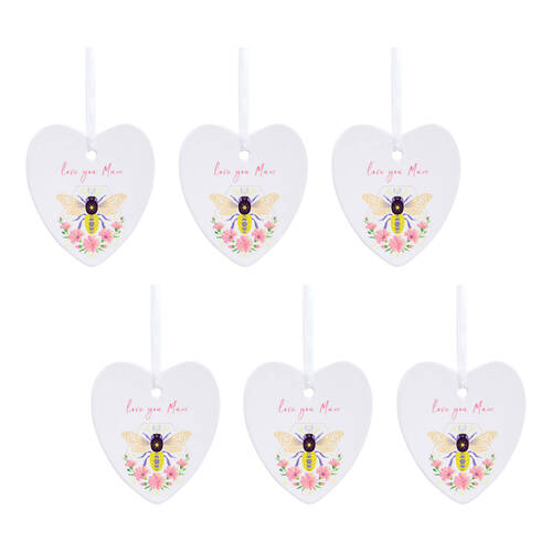6PK LVD Bee Heart Mum Ceramic Hanging Ornament Decor 9cm
