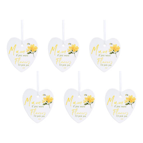 6PK LVD Bee Heart Mum Flower Ceramic Hanging Ornament Decor 9cm