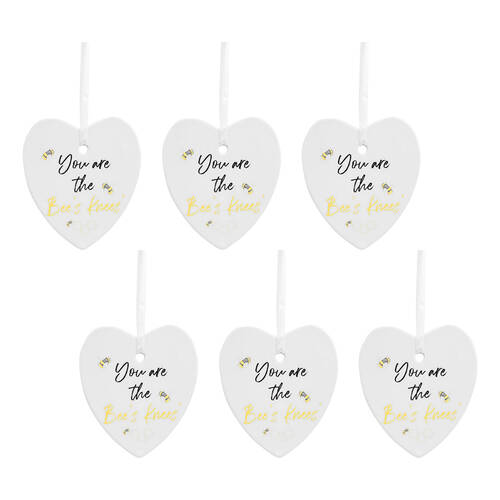 6PK LVD Bee Heart Bees Knee Ceramic Hanging Ornament Decor 9cm