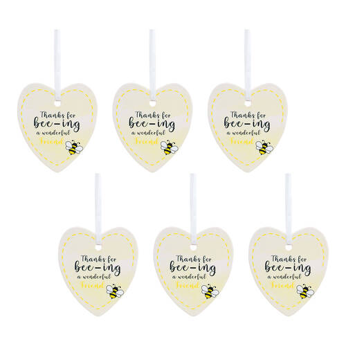 6PK LVD Bee Heart Friends Ceramic Hanging Ornament Decor 9cm
