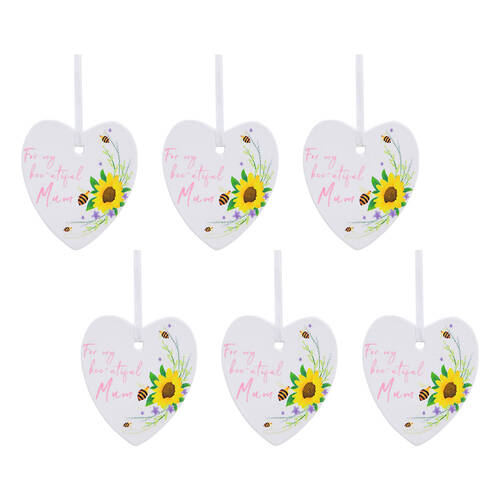 6PK LVD Bee Heart Mum Pink Ceramic Hanging Ornament Decor 9cm