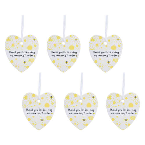 6PK LVD Ceramic Bee Heart Teacher Hanging Decor 8x9cm - Yellow