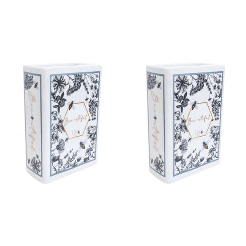 2PK LVD Book Vase Ceramic Home/Office Shelf Decor 14cm Bee Utiful
