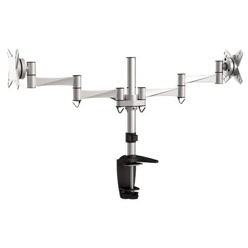 Brateck Dual 13'- 27' Monitor Elegant Aluminium Mount w/ Arm/Desk Clamp Silver