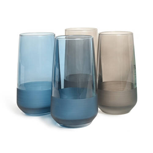 4pc Artcraft Matte Decorated Hi-ball Drinking Glass 470ml Smoke