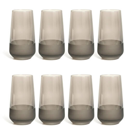 2x 4pc Artcraft Matte Decorated Hi-ball Drinking Glass 470ml Smoke