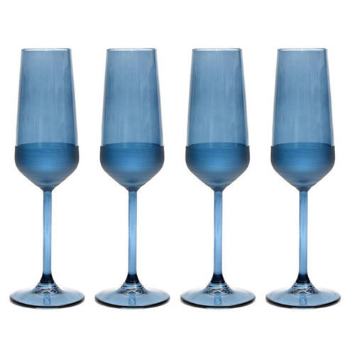 4pc Artcraft Matte Champagne Durable Glass Flute 195ml Blue
