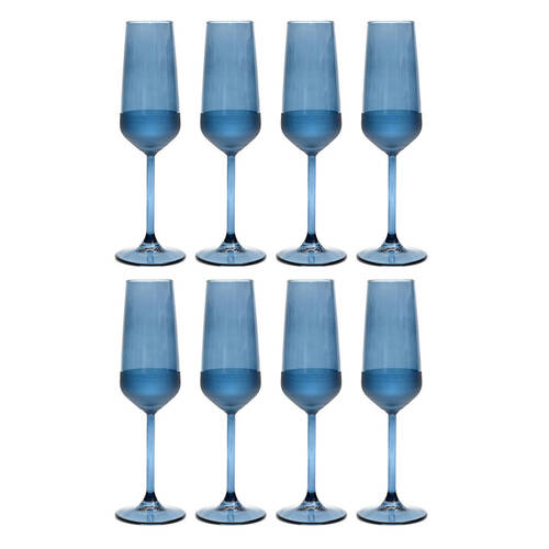 2PK 4pc Artcraft Matte Champagne Durable Glass Flute 195ml Blue