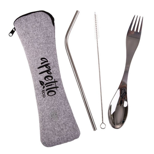 3pc Appetito Travellers Cutlery Set - Stainless Steel