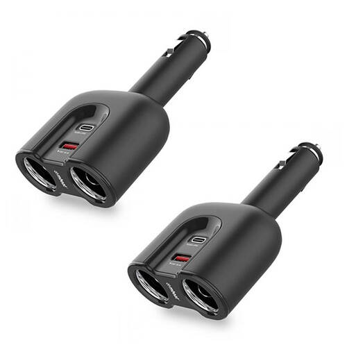2PK Mbeat Gorilla Power Dual Port USB-C PD & QC3.0 Car Charger w/ Cigar Lighter Splitter