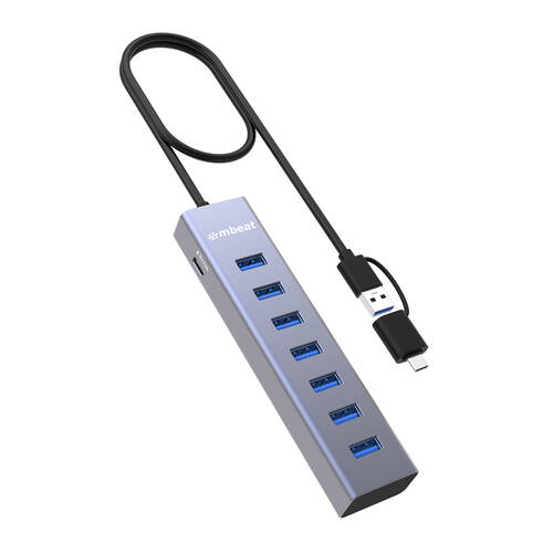 Mbeat 7-Port USB Hub with Dual USB-A & USB-C Connector Silver