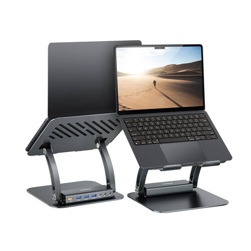 mbeat Stage P6 Laptop Stand w/ USB-C USB-A HDMI Docking Station 100W Space Grey