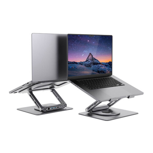 Mbeat Rotating Laptop Stand with USB-C Docking Station Grey