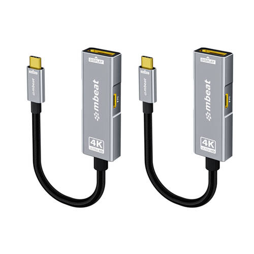 2PK mbeat Tough Link USB-C to DisplayPort Adapter with 100W PD 21.6Gbps Space Grey
