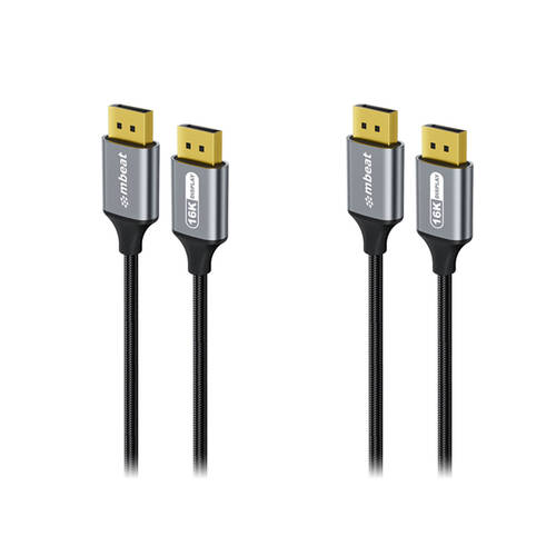 2PK mbeat Tough Link 1.8m 16K DisplayPort Cable 40 Gbps Bandwidth Space Grey