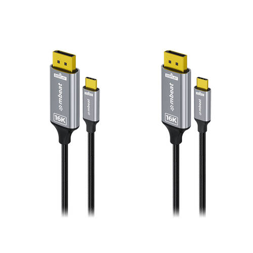 2PK mbeat Tough Link 1.8m 16K USB-C to DisplayPort Cable 40 Gbps Space Grey