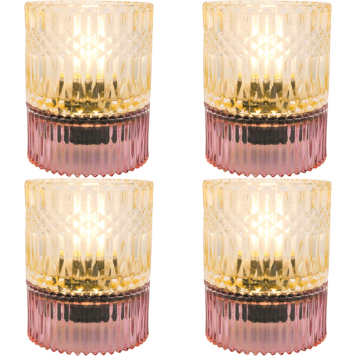 4PK LVD Led Glass Night Light Lamp Home/Room Decor 14cm - Pink/Amber
