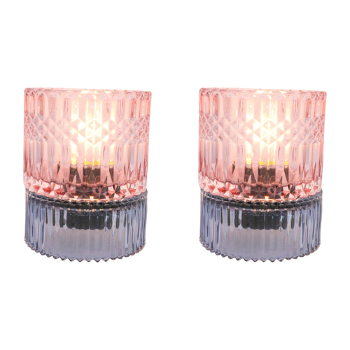 2PK LVD Led Glass Night Light Lamp Home/Room Decor 14cm - Blue/Pink