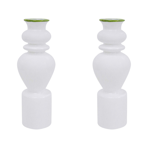 2PK LVD Glass Flower Bud Vase Decorative Pot 18.5cm - White