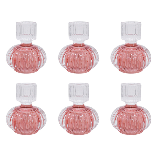 6PK LVD Double Sided Stackable Glass Candle Holder - Pink