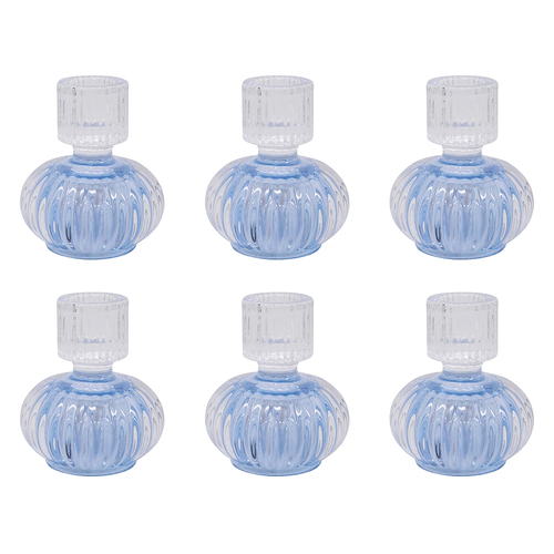 6PK LVD Double Sided Stackable Glass Candle Holder - Light Blue/Clear
